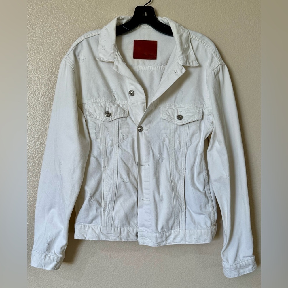 Zara Woman Distressed White Denim Jacket Sz S